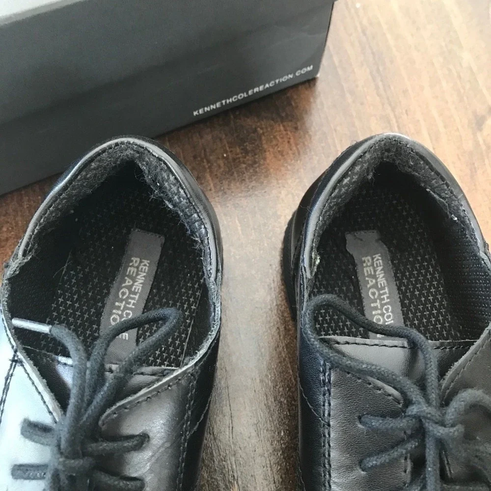Kenneth Cole New York Boys Black Leather Dress Shoes Size 2.5 Little Kid Lace Up